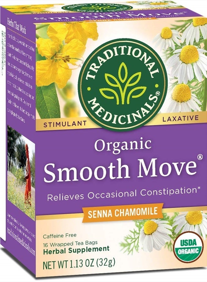 Traditional Medicinals Tea, Organic Smooth Move Chamomile, Relieves Occasional Constipation, Senna, 16 Tea Bags - Image 1