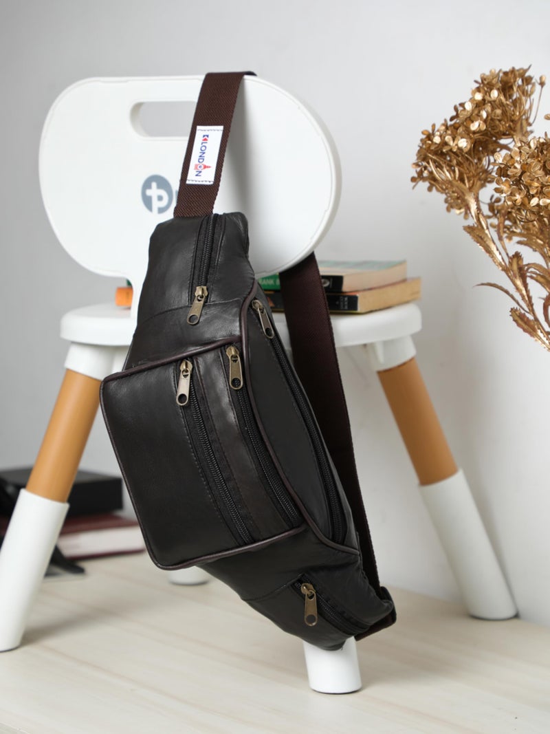 K London Stylish Real Leather Brown Waist Bag Elegant Style Travel Pouch Passport Holder with Adjustable Strap(1452_Brownn) - Image 2