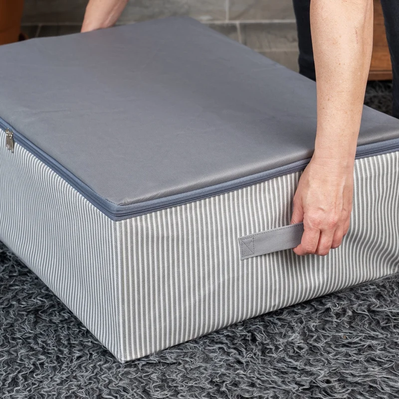 ناكاريف 5 Pieces Large Size Line Pattern Printed Gray Bed Base Organizer Storage Bag Set 60X40X20 cm