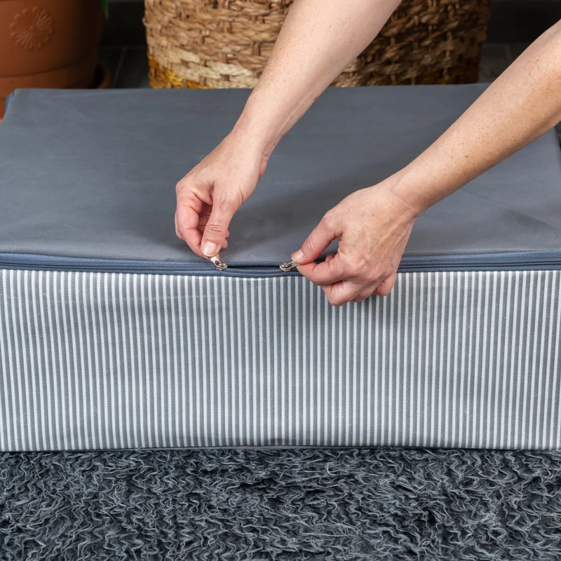 ناكاريف 5 Pieces Large Size Line Pattern Printed Gray Bed Base Organizer Storage Bag Set 60X40X20 cm