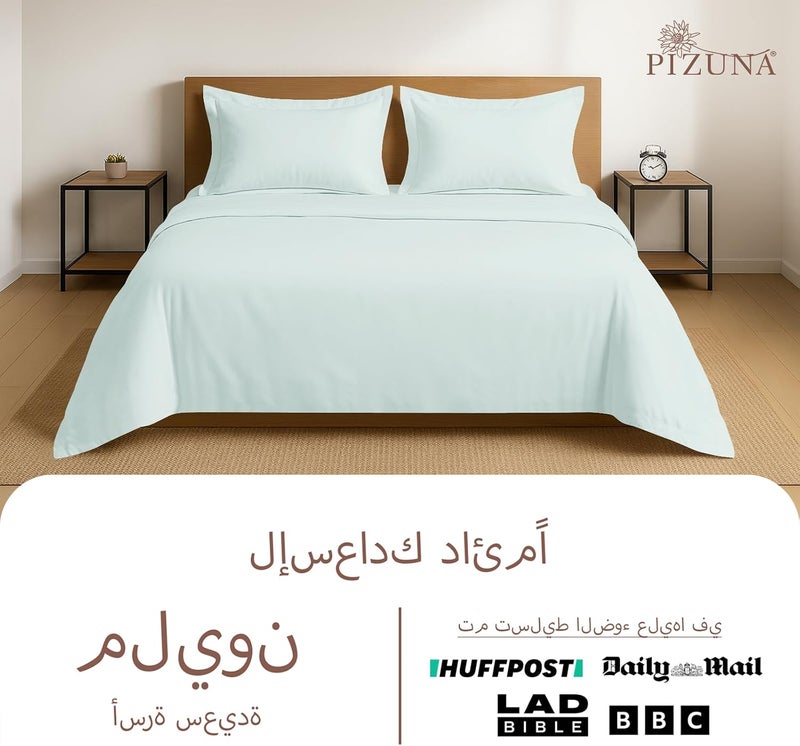 بيزونا مجموعة أغطية لحاف مزدوجة من بيزونا 100% قطن مقاس 200×200 سم أزرق فاتح، 400 خيط، قطن طويل التيلة، نسج ساتان، مع كيسي وسادة (مجموعات أغطية لحاف زرقاء فاتحة) - Image 4
