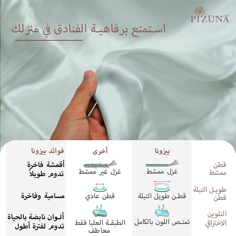 بيزونا مجموعة أغطية لحاف مزدوجة من بيزونا 100% قطن مقاس 200×200 سم أزرق فاتح، 400 خيط، قطن طويل التيلة، نسج ساتان، مع كيسي وسادة (مجموعات أغطية لحاف زرقاء فاتحة) - Image 5