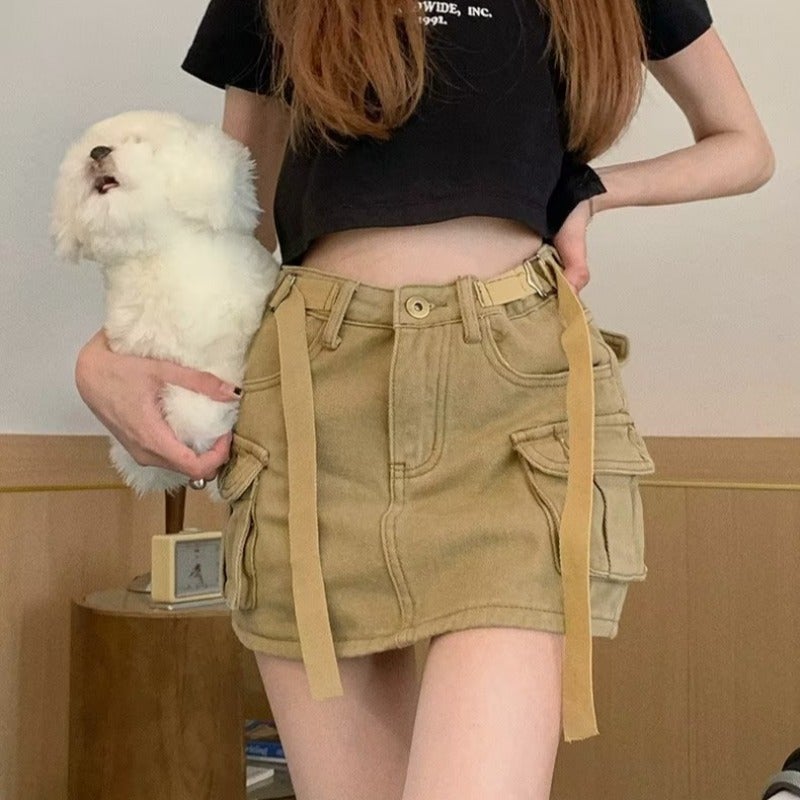 Girl Workwear Style Skirt Summer 2023 New Anti-Exposure High Waist A- Line Denim Hip Skirt For Female Students - Image 2