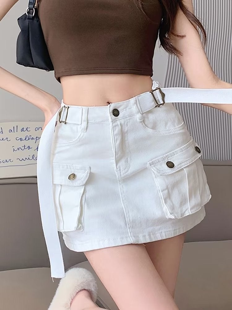 Girl Workwear Style Skirt Summer 2023 New Anti-Exposure High Waist A- Line Denim Hip Skirt For Female Students - Image 1