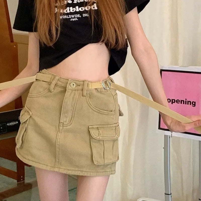 Girl Workwear Style Skirt Summer 2023 New Anti-Exposure High Waist A- Line Denim Hip Skirt For Female Students - Image 3