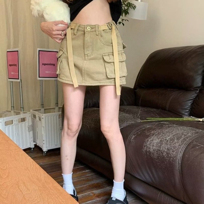 Girl Workwear Style Skirt Summer 2023 New Anti-Exposure High Waist A- Line Denim Hip Skirt For Female Students - Image 4