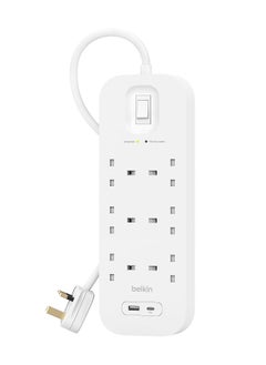 Belkin 6-Outlet Surge Protector Power Strip, Wall-Mountable with 6 AC Outlets, 2M Power Cord, & Green Indicator Light - USB-C Port & USB-A Port w/USB-C PD Fast Charging - 650 Joules of Protection