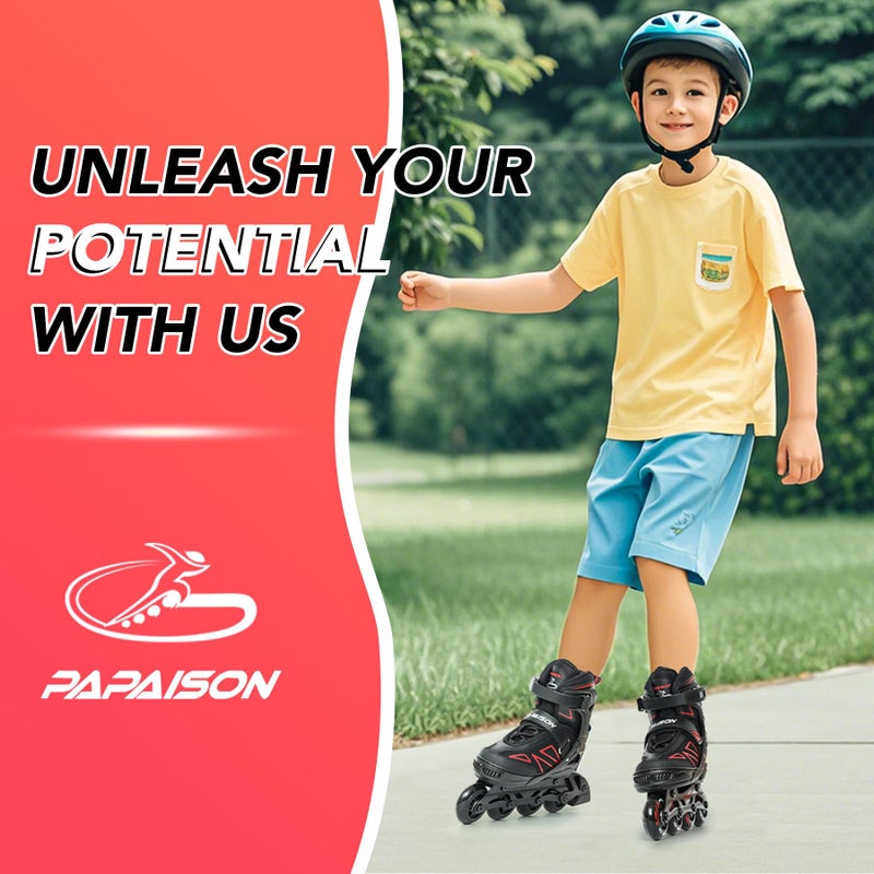 PAPAISON Boys Inline Skates Ages 5-8 8-12, Adjustable Size Beginner Roller Skates Blades for Kids Youth (Red, Medium - Big Kid (1-4 US)) - Image 2