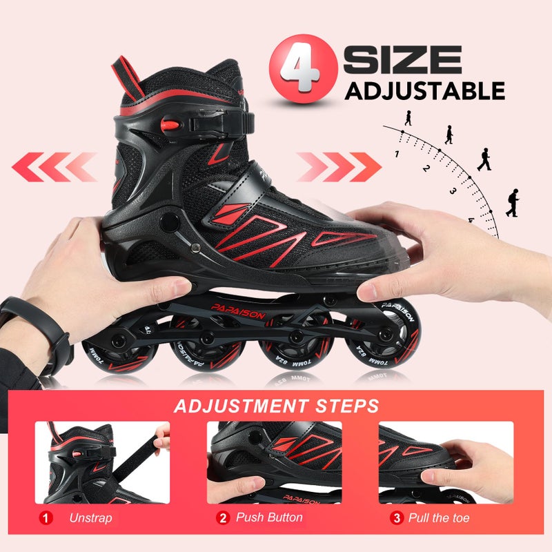 PAPAISON Boys Inline Skates Ages 5-8 8-12, Adjustable Size Beginner Roller Skates Blades for Kids Youth (Red, Medium - Big Kid (1-4 US)) - Image 3