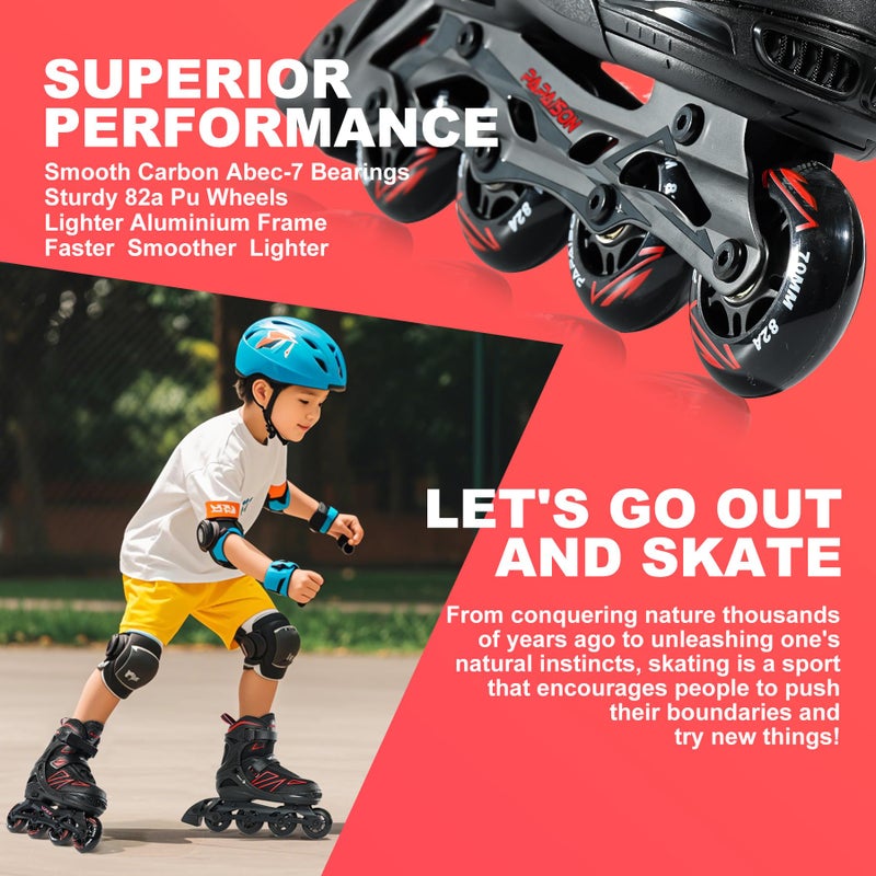 PAPAISON Boys Inline Skates Ages 5-8 8-12, Adjustable Size Beginner Roller Skates Blades for Kids Youth (Red, Medium - Big Kid (1-4 US)) - Image 4