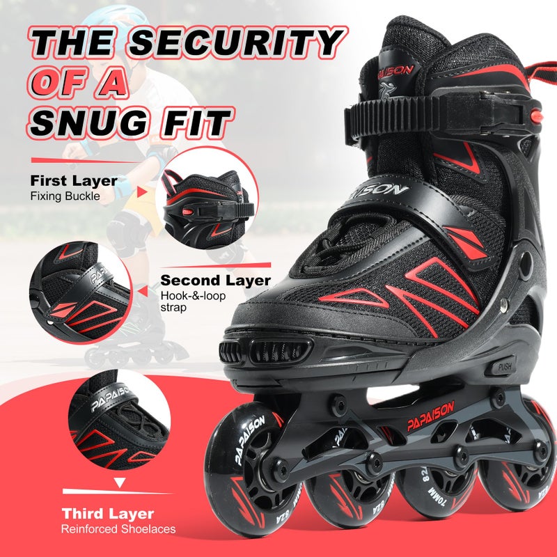 PAPAISON Boys Inline Skates Ages 5-8 8-12, Adjustable Size Beginner Roller Skates Blades for Kids Youth (Red, Medium - Big Kid (1-4 US)) - Image 5