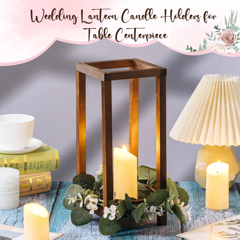 Geelin Geelin 10 Pcs Wooden Candle Lantern Wedding Lantern Centerpiece Lantern Candle Holder for Table Fireplace Lantern Decorative Farmhouse Wedding Lantern for Baby Shower(13 Inch Brown)  - Image 4