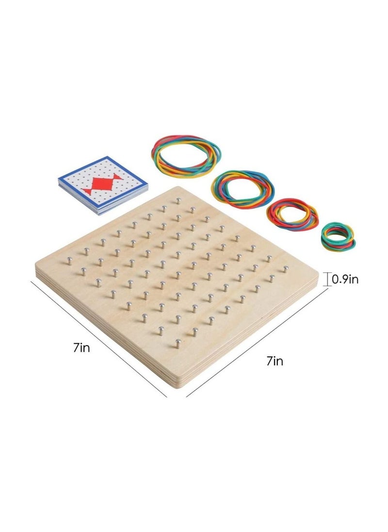 Y&D - Wooden Puzzle Matrix, Math Manipulative Material, Graphical Educational Toys with Pattern Cards and Rubber Bands Shape, for 3 4 5 Year Old Kids, STEM Matrix 8x8 Brain Teaser - Image 1