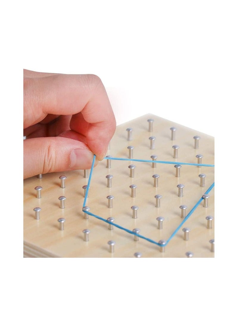 Y&D - Wooden Puzzle Matrix, Math Manipulative Material, Graphical Educational Toys with Pattern Cards and Rubber Bands Shape, for 3 4 5 Year Old Kids, STEM Matrix 8x8 Brain Teaser - Image 1