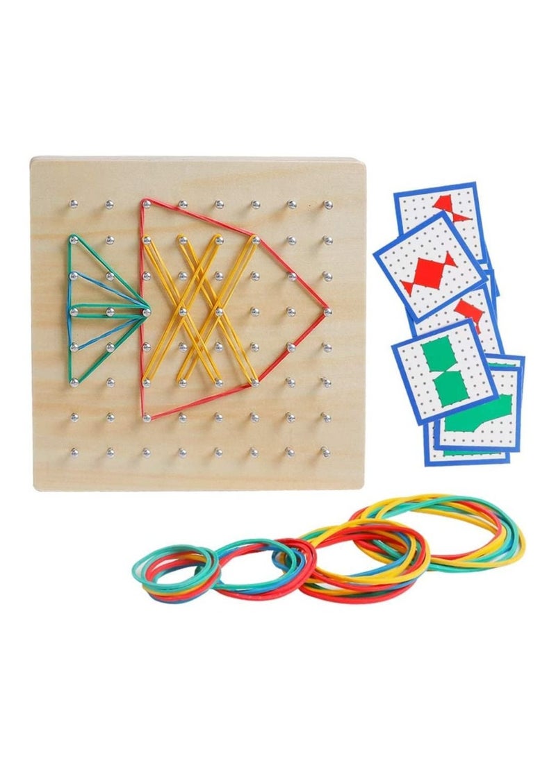 Y&D - Wooden Puzzle Matrix, Math Manipulative Material, Graphical Educational Toys with Pattern Cards and Rubber Bands Shape, for 3 4 5 Year Old Kids, STEM Matrix 8x8 Brain Teaser - Image 1