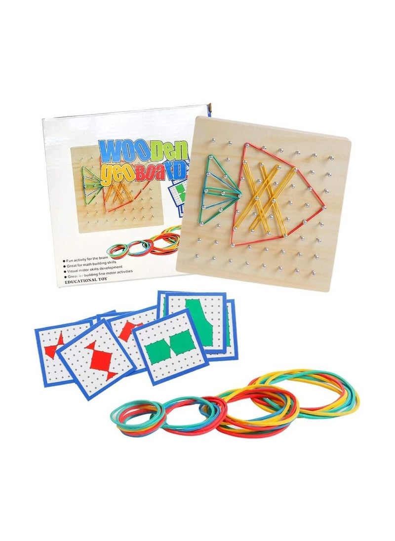 Y&D - Wooden Puzzle Matrix, Math Manipulative Material, Graphical Educational Toys with Pattern Cards and Rubber Bands Shape, for 3 4 5 Year Old Kids, STEM Matrix 8x8 Brain Teaser - Image 1