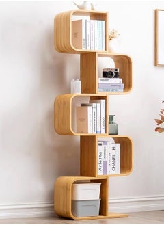 fashionhome Modern S Shaped Design Bamboo Bookcase Smooth Edge Storage Rack Display Stand Detachable Shelf Storage Shelves for Home Decoration Living Room Bedroom Office 56x23x165 cm  - Image 1