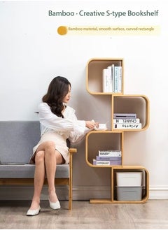 fashionhome Modern S Shaped Design Bamboo Bookcase Smooth Edge Storage Rack Display Stand Detachable Shelf Storage Shelves for Home Decoration Living Room Bedroom Office 56x23x165 cm  - Image 2