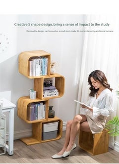 fashionhome Modern S Shaped Design Bamboo Bookcase Smooth Edge Storage Rack Display Stand Detachable Shelf Storage Shelves for Home Decoration Living Room Bedroom Office 56x23x165 cm  - Image 3