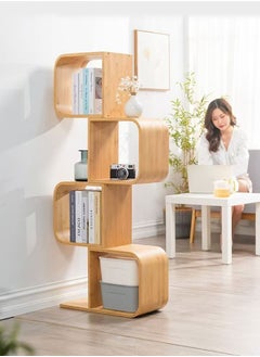 fashionhome Modern S Shaped Design Bamboo Bookcase Smooth Edge Storage Rack Display Stand Detachable Shelf Storage Shelves for Home Decoration Living Room Bedroom Office 56x23x165 cm  - Image 5