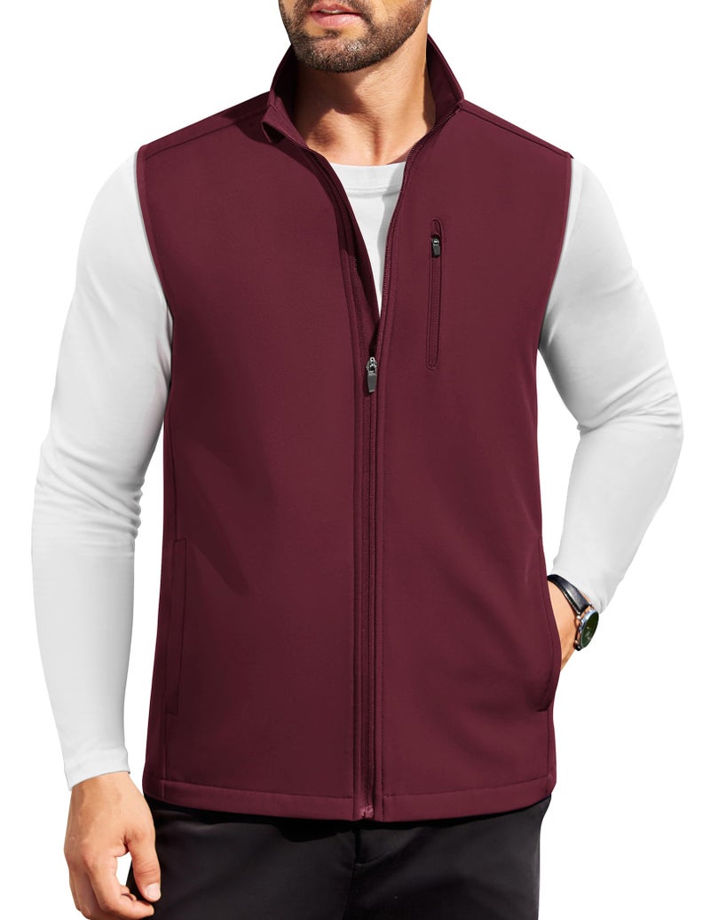 COOFANDY Men's Lightweight Vest Softshell Sleeveless Windbreaker Vest Zip Up Fleece Lined Sleeveless Iacket, Red, Medium - Image 1