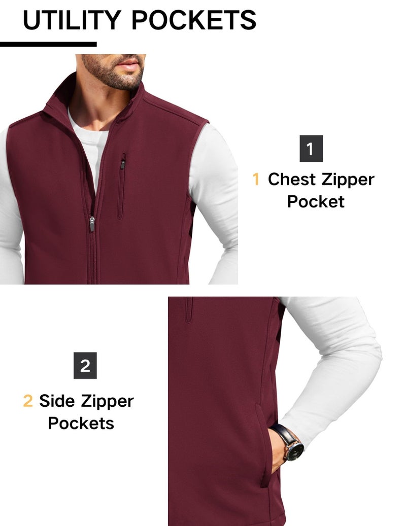 COOFANDY Men's Lightweight Vest Softshell Sleeveless Windbreaker Vest Zip Up Fleece Lined Sleeveless Iacket, Red, Medium - Image 4