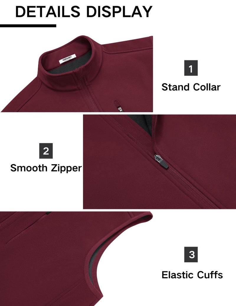 COOFANDY Men's Lightweight Vest Softshell Sleeveless Windbreaker Vest Zip Up Fleece Lined Sleeveless Iacket, Red, Medium - Image 5