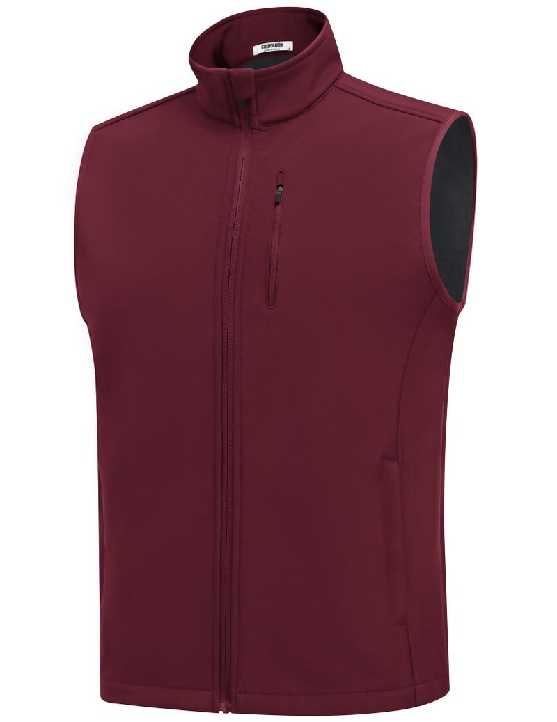 COOFANDY Men's Lightweight Vest Softshell Sleeveless Windbreaker Vest Zip Up Fleece Lined Sleeveless Iacket, Red, Medium - Image 2