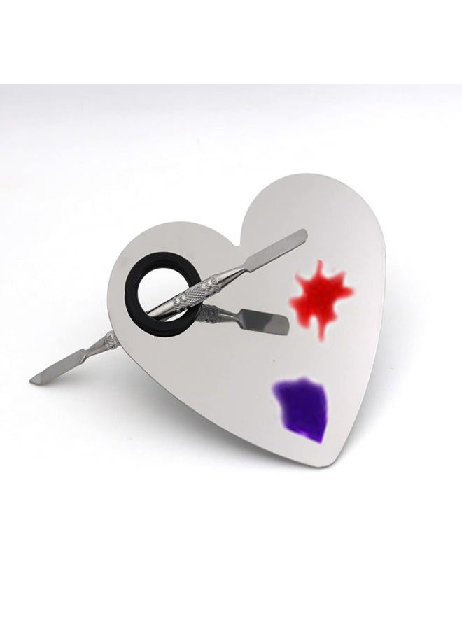 Miamay Heart Shaped Makeup Palette Stainless Steel Nail-art Cosmetic Artist Mixing Palette with a Spatula Tool - Image 1