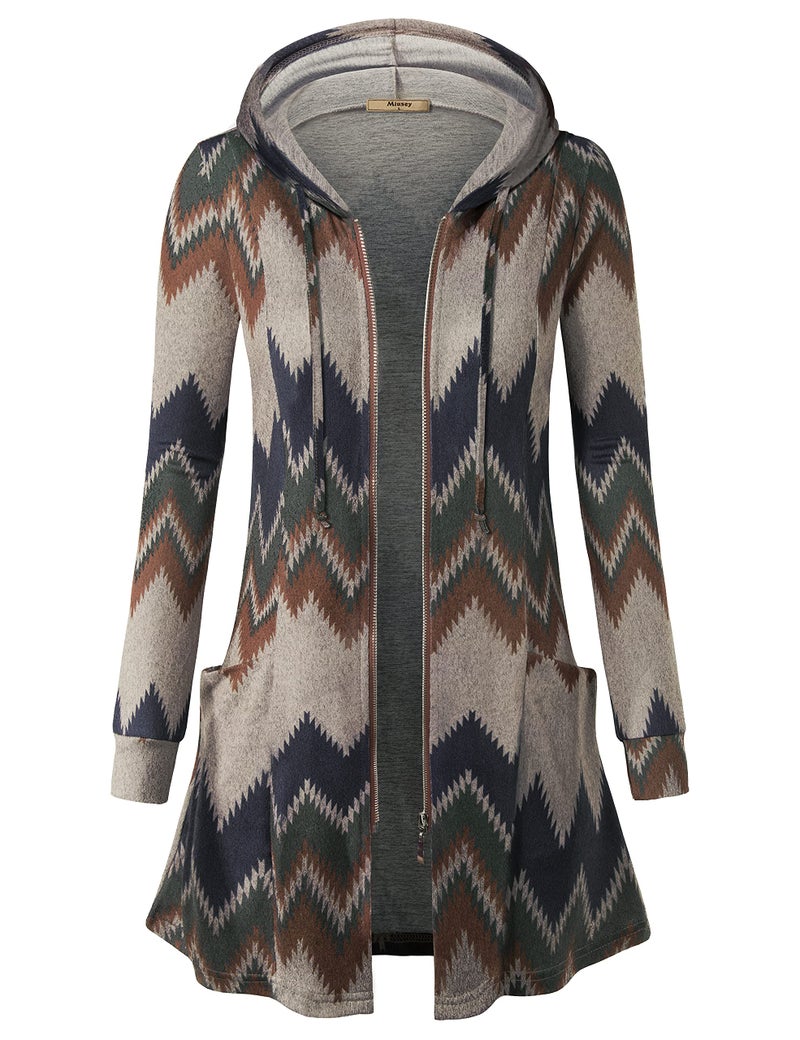Miusey Hooded Cardigan for Women, Womens Cardigan Sweaters Long Sleeve Cardigan Sweaters Fall Cardigan Zip UP Sweatshirts Khaki Large - Image 1