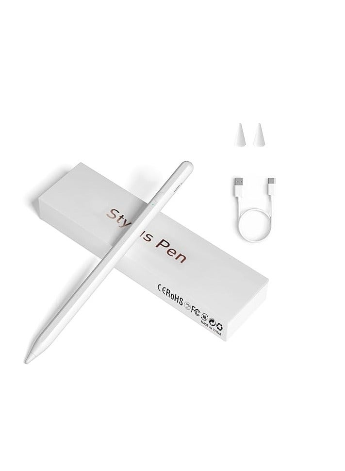 Stylus Pen for Android Touch Screens,Stylus Pencil for Tablet,Tablet Stylus Compatible Samsung/HuaWei/Tablet/Phone,Capacitive Pen with 2 Replacement Tips,Tablet Pencil with Palm Rejection,White - Image 1