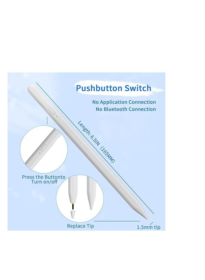 Stylus Pen for Android Touch Screens,Stylus Pencil for Tablet,Tablet Stylus Compatible Samsung/HuaWei/Tablet/Phone,Capacitive Pen with 2 Replacement Tips,Tablet Pencil with Palm Rejection,White - Image 2