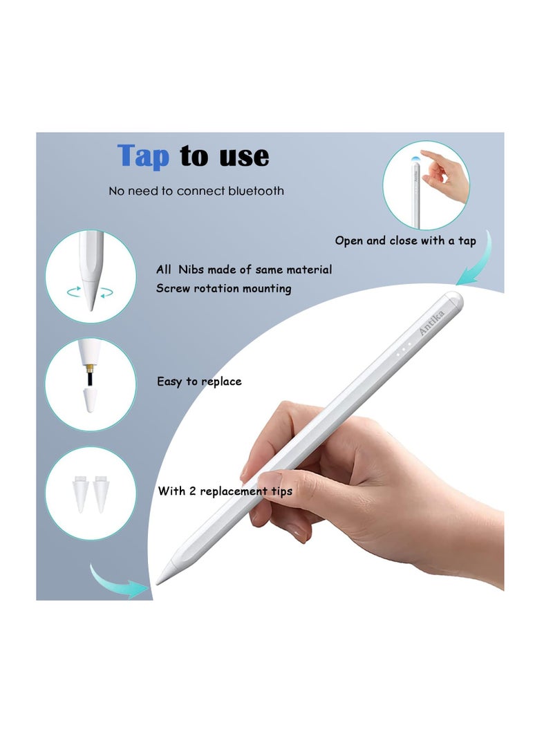 Stylus Pen for Android Touch Screens,Stylus Pencil for Tablet,Tablet Stylus Compatible Samsung/HuaWei/Tablet/Phone,Capacitive Pen with 2 Replacement Tips,Tablet Pencil with Palm Rejection,White - Image 3