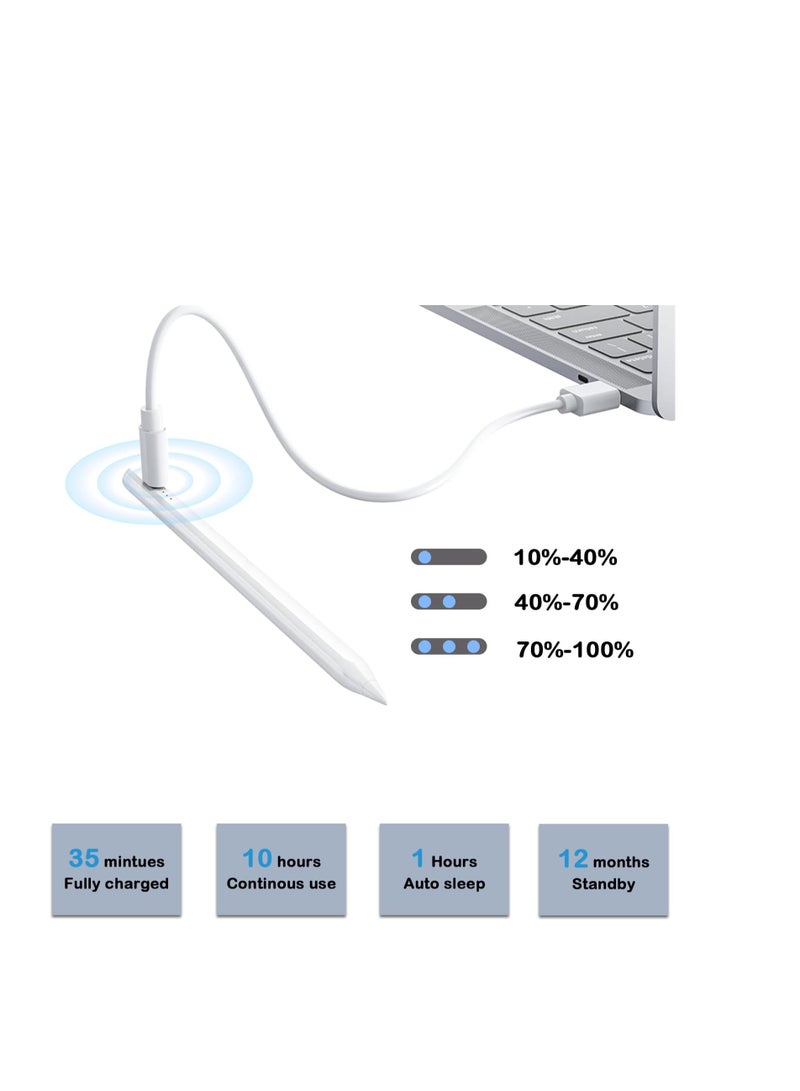 Stylus Pen for Android Touch Screens,Stylus Pencil for Tablet,Tablet Stylus Compatible Samsung/HuaWei/Tablet/Phone,Capacitive Pen with 2 Replacement Tips,Tablet Pencil with Palm Rejection,White - Image 4
