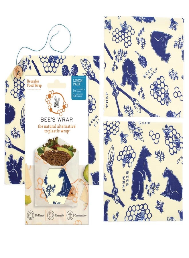 Bee's Wrap Beeswax Wraps for Food - Bees + Bears 3 Pack (2M 1 Sandwich) Made in USA Reusable & Organic Food Wraps, Sandwich Wrap - Eco-Friendly Alternative to Aluminum Foil & Plastic Wrap - Image 1