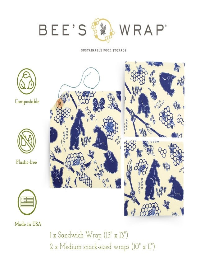 Bee's Wrap Beeswax Wraps for Food - Bees + Bears 3 Pack (2M 1 Sandwich) Made in USA Reusable & Organic Food Wraps, Sandwich Wrap - Eco-Friendly Alternative to Aluminum Foil & Plastic Wrap - Image 2