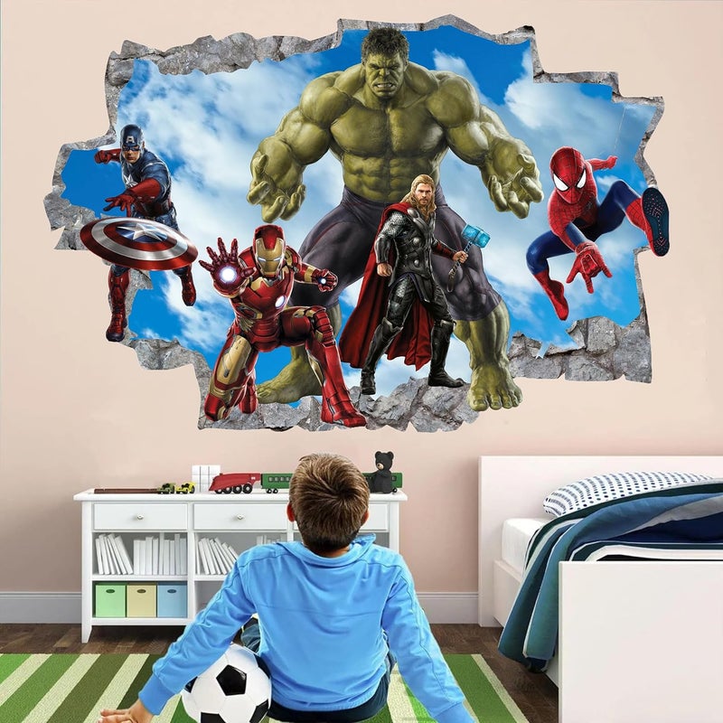 Wthh Superhero Wall Decal - Peel and Stick Wall Decals - Removable Wall Decals for Kids - Self-Adhesive Vinyl Wall Decor for Boys Girls Room, Bedroom, Playroom - 36" x 23" (Large) - Image 1