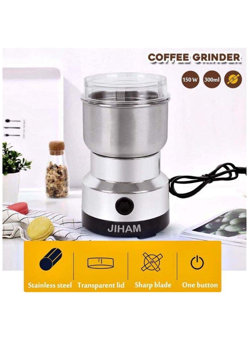 JIHAM Multipurpose Electric Coffee Bean Grinder, Premium Stainless Steel Mill Grinding Tool For Seeds, Spice, Herbs, Nuts, Transparent Lid With 85G Capacity - Image 3