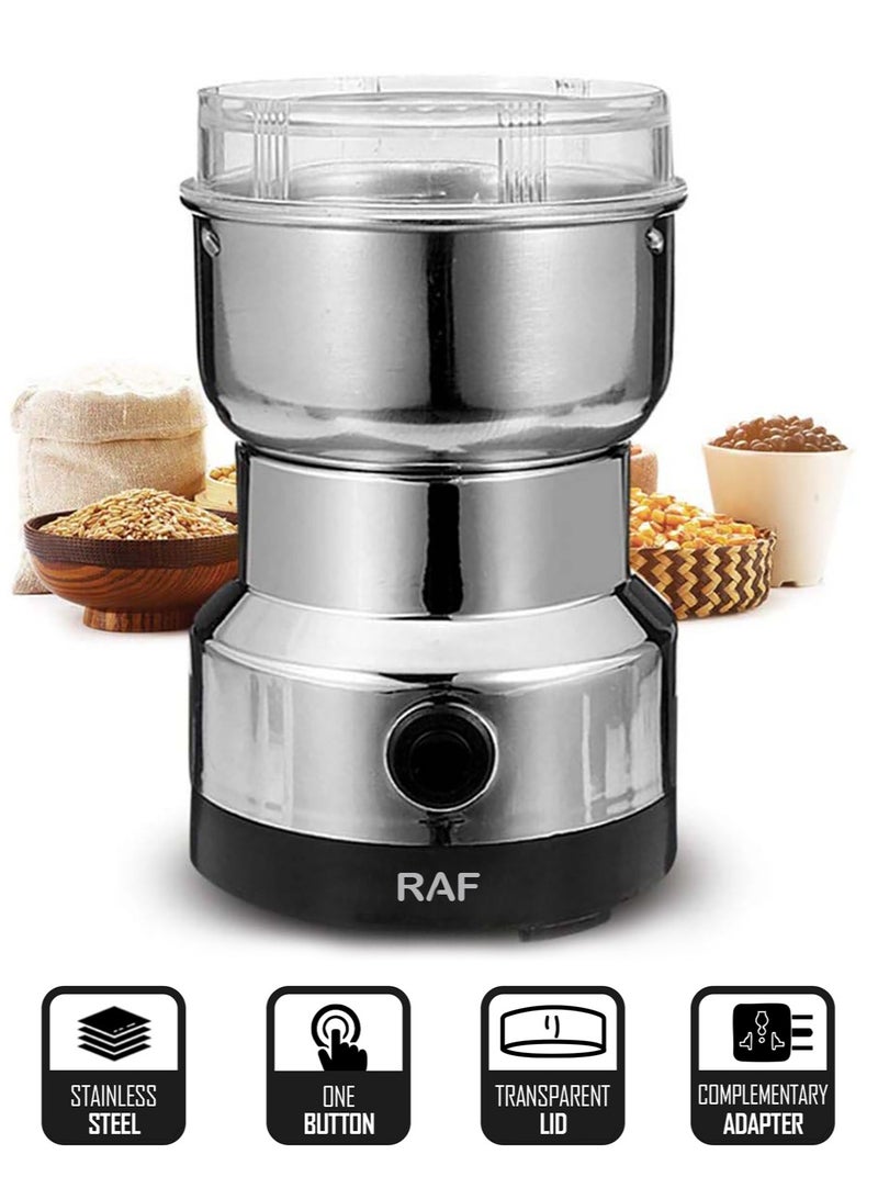 RAF Multipurpose Electric Coffee Bean Grinder, Premium Stainless Steel Mill Grinding Tool For Seeds, Spice, Herbs, Nuts, Transparent Lid With 85G Capacity - Image 1