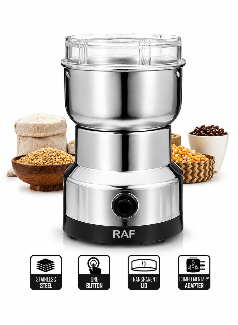 RAF Multipurpose Electric Coffee Bean Grinder, Premium Stainless Steel Mill Grinding Tool For Seeds, Spice, Herbs, Nuts, Transparent Lid With 85G Capacity - Image 1