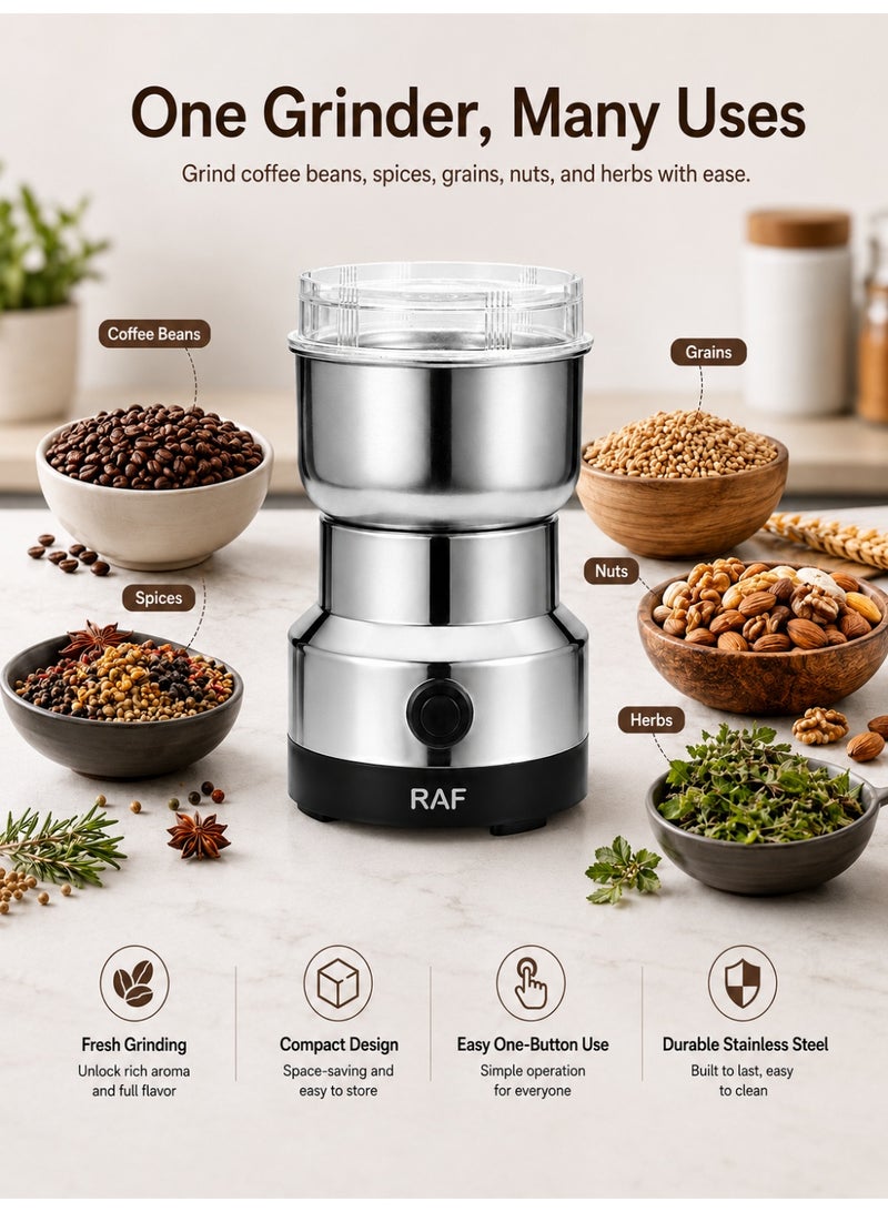 RAF Multipurpose Electric Coffee Bean Grinder, Premium Stainless Steel Mill Grinding Tool For Seeds, Spice, Herbs, Nuts, Transparent Lid With 85G Capacity - Image 5