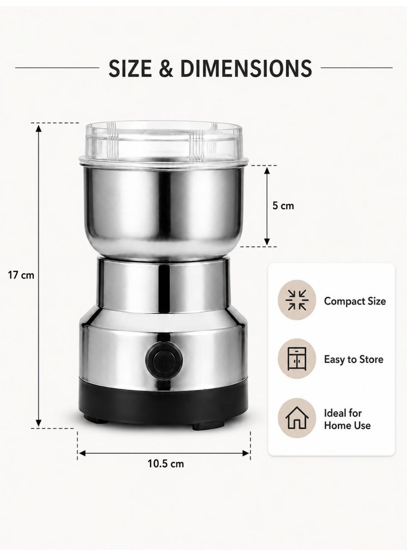 JIHAM Multipurpose Electric Coffee Bean Grinder, Premium Stainless Steel Mill Grinding Tool For Seeds, Spice, Herbs, Nuts, Transparent Lid With 85G Capacity - Image 5