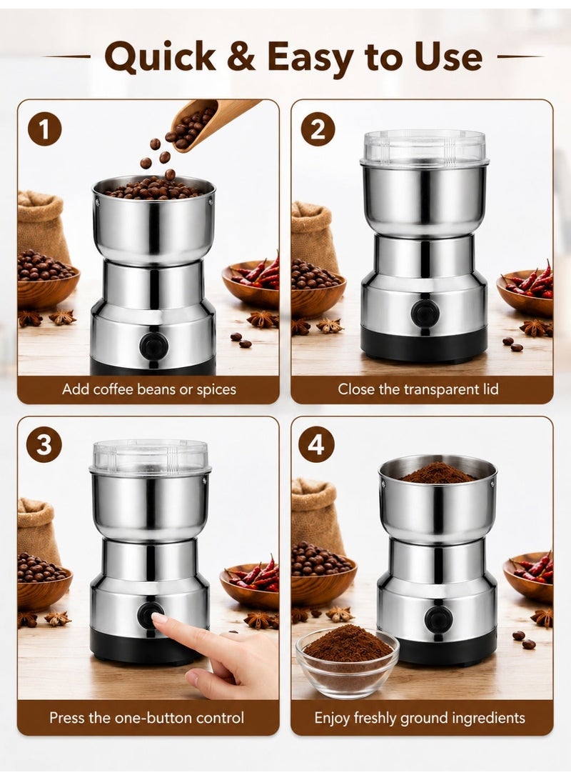 JIHAM Multipurpose Electric Coffee Bean Grinder, Premium Stainless Steel Mill Grinding Tool For Seeds, Spice, Herbs, Nuts, Transparent Lid With 85G Capacity - Image 3