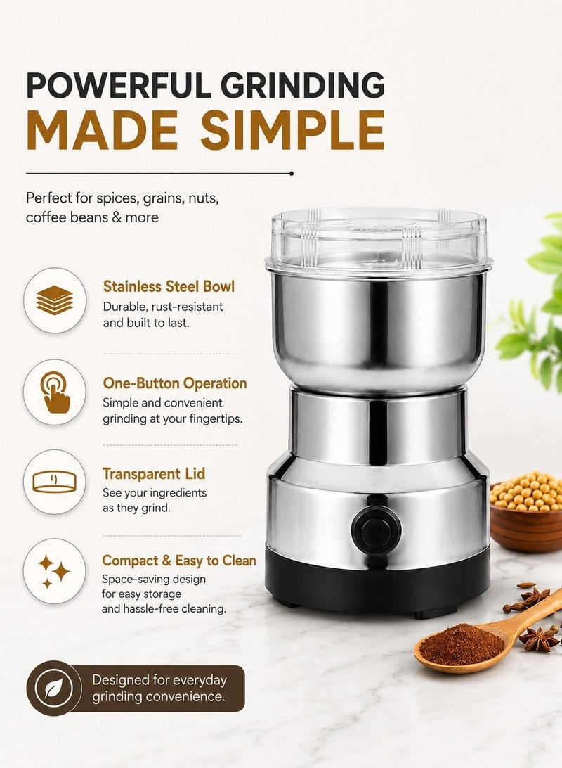 JIHAM Multipurpose Electric Coffee Bean Grinder, Premium Stainless Steel Mill Grinding Tool For Seeds, Spice, Herbs, Nuts, Transparent Lid With 85G Capacity - Image 2