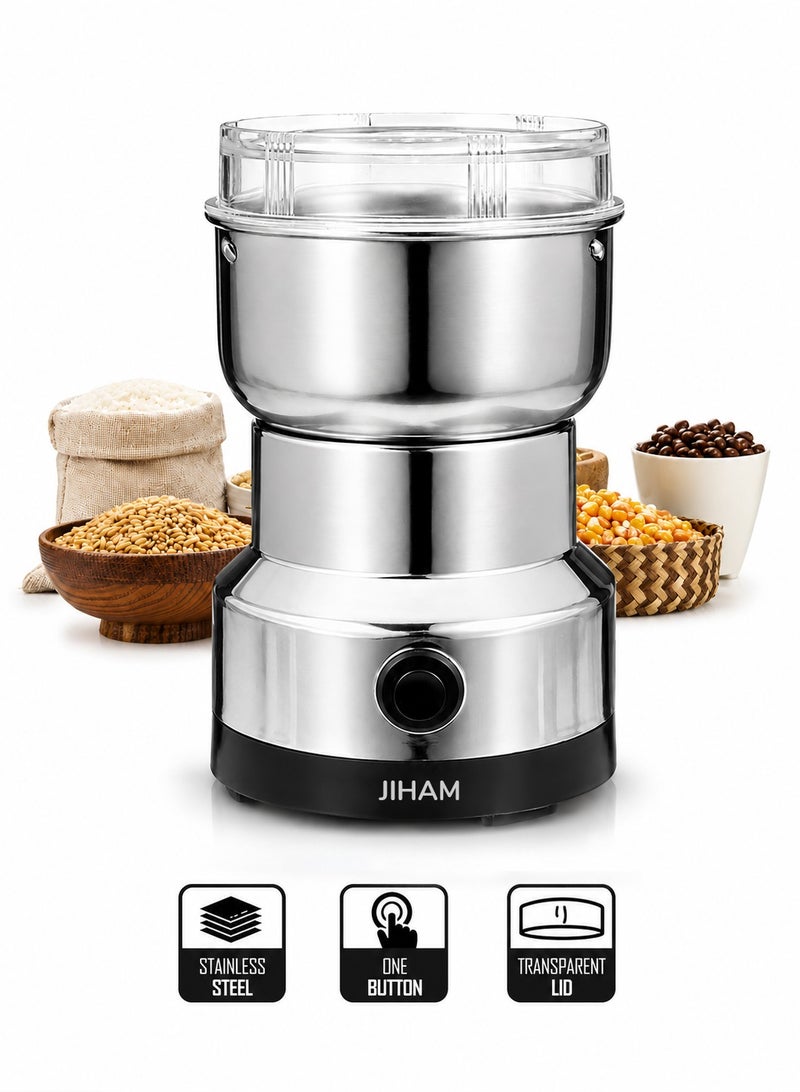 JIHAM Multipurpose Electric Coffee Bean Grinder, Premium Stainless Steel Mill Grinding Tool For Seeds, Spice, Herbs, Nuts, Transparent Lid With 85G Capacity - Image 1