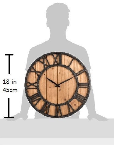 Oldtown Clocks Oldtown Farmhouse Metal & Solid Wood Noiseless Wall Clock (Wood, 18-inch) - Image 5