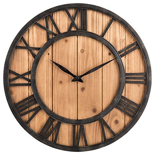 Oldtown Clocks Oldtown Farmhouse Metal & Solid Wood Noiseless Wall Clock (Wood, 18-inch) - Image 1