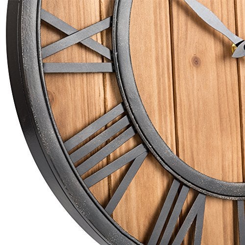 Oldtown Clocks Oldtown Farmhouse Metal & Solid Wood Noiseless Wall Clock (Wood, 18-inch) - Image 2
