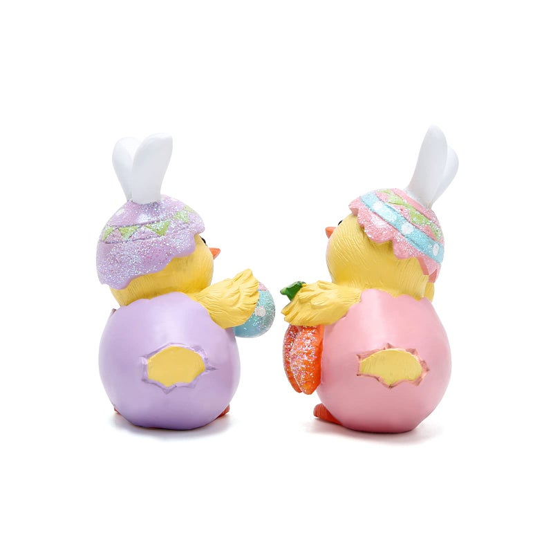 Hodao 2 PCS Easter Chick Decorations Spring Chicken Decors Figurines Tabletopper Decorations for Party Home Holiday Cute Egg Easter Day Gifts - Image 3