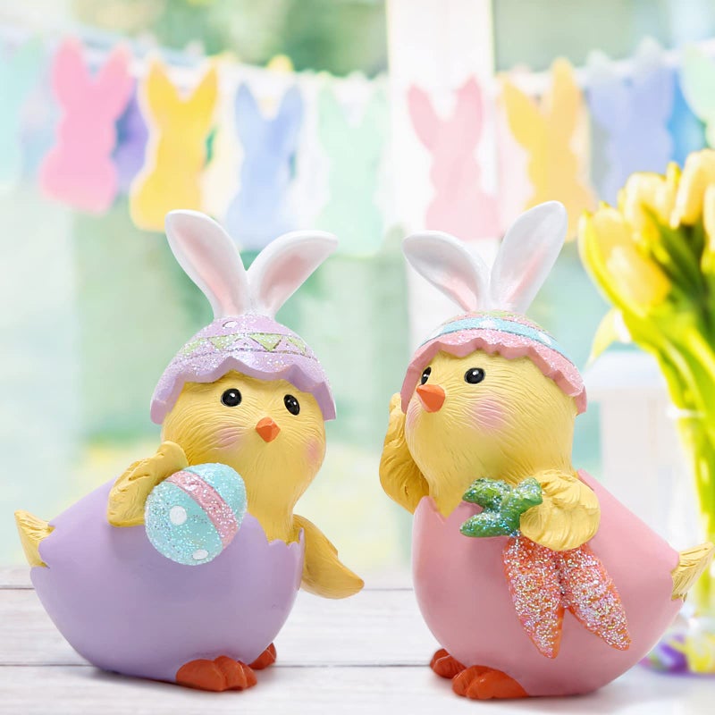 Hodao 2 PCS Easter Chick Decorations Spring Chicken Decors Figurines Tabletopper Decorations for Party Home Holiday Cute Egg Easter Day Gifts - Image 5